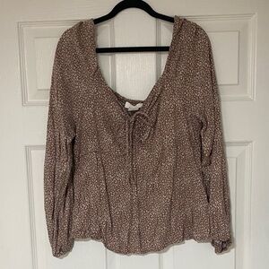 URBAN Romantics Brown Printed Long-Sleeve Peasant Blouse